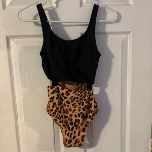 Black and Leopard Print Swimsuit